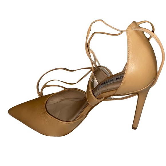 Steve Madden Nude Closed Toe Cross Strap Ankle/Leg Lace Ballet Heels Sz 8 - Picture 2 of 6